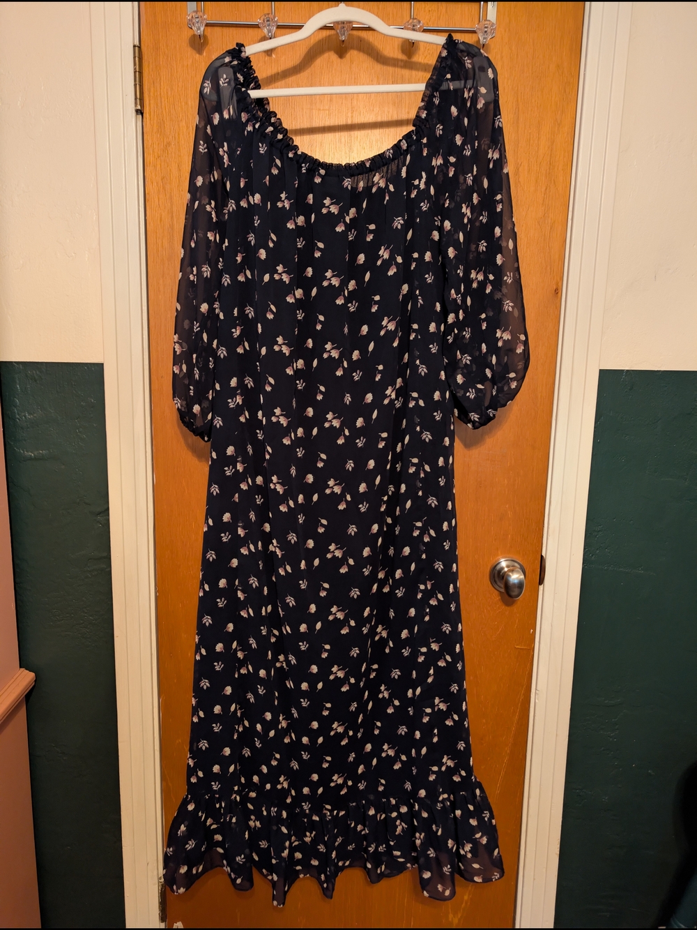 Vintage Moda International Navy Maxi Dress with Light Pink Floral Print